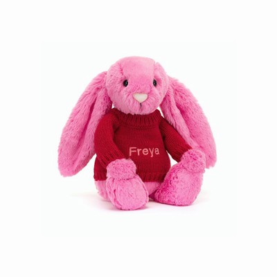 Jellycat Bashful Hot Pink Bunny with Red Jumper USA | 21450ISOW